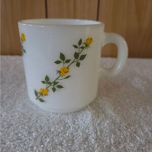 Vintage milk glass with yellow rose coffee mug